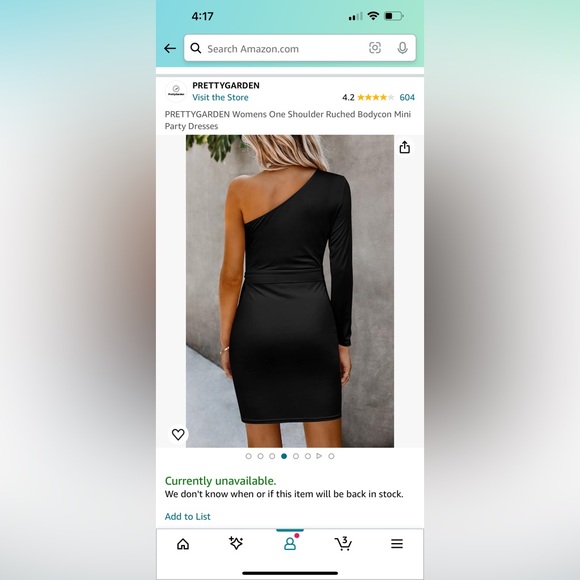 Amazon Women’s Black One Shoulder Dress Size S - Picture 3 of 3